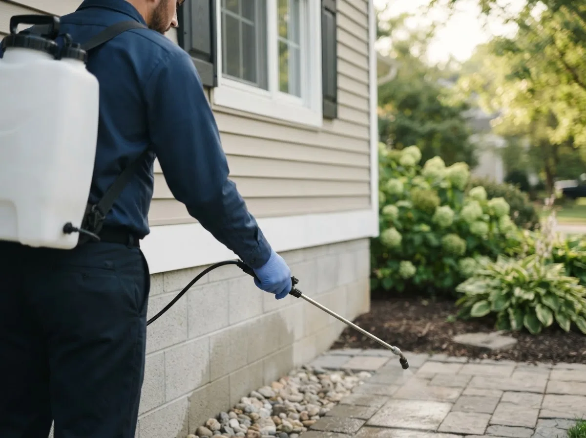 Pest control technician inspecting a home in Mission Hill, SD